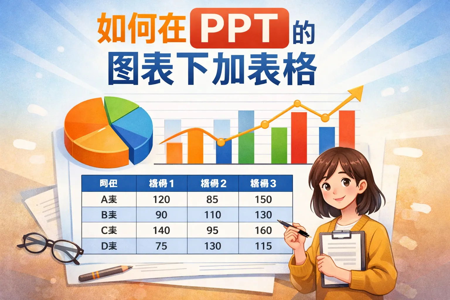 如何在PPT的图表下加表格