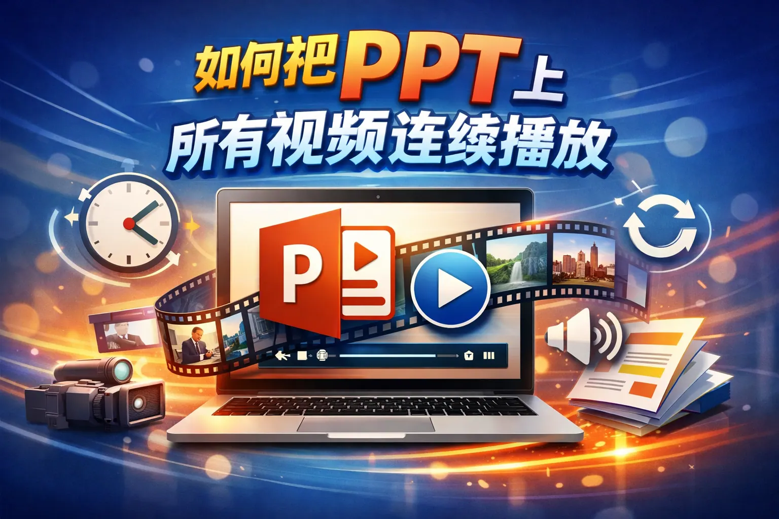 如何把PPT上所有视频连续播放