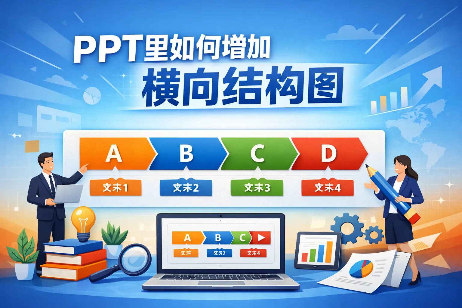 ppt里如何增加横向结构图