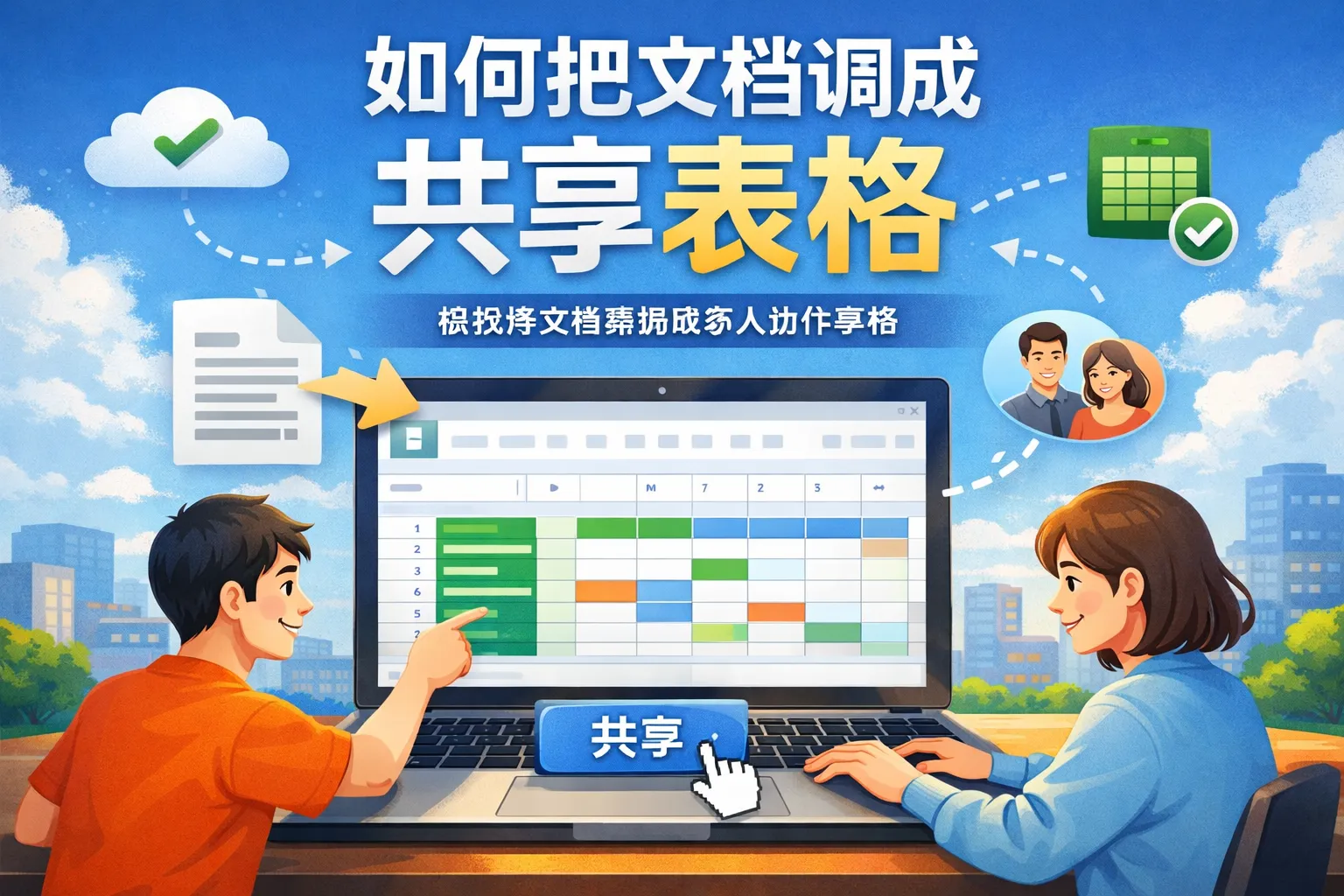 如何把文档调成共享表格