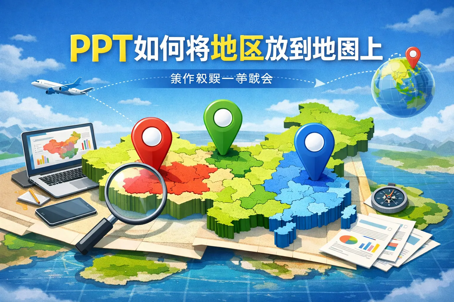 PPT如何将地区放到地图上