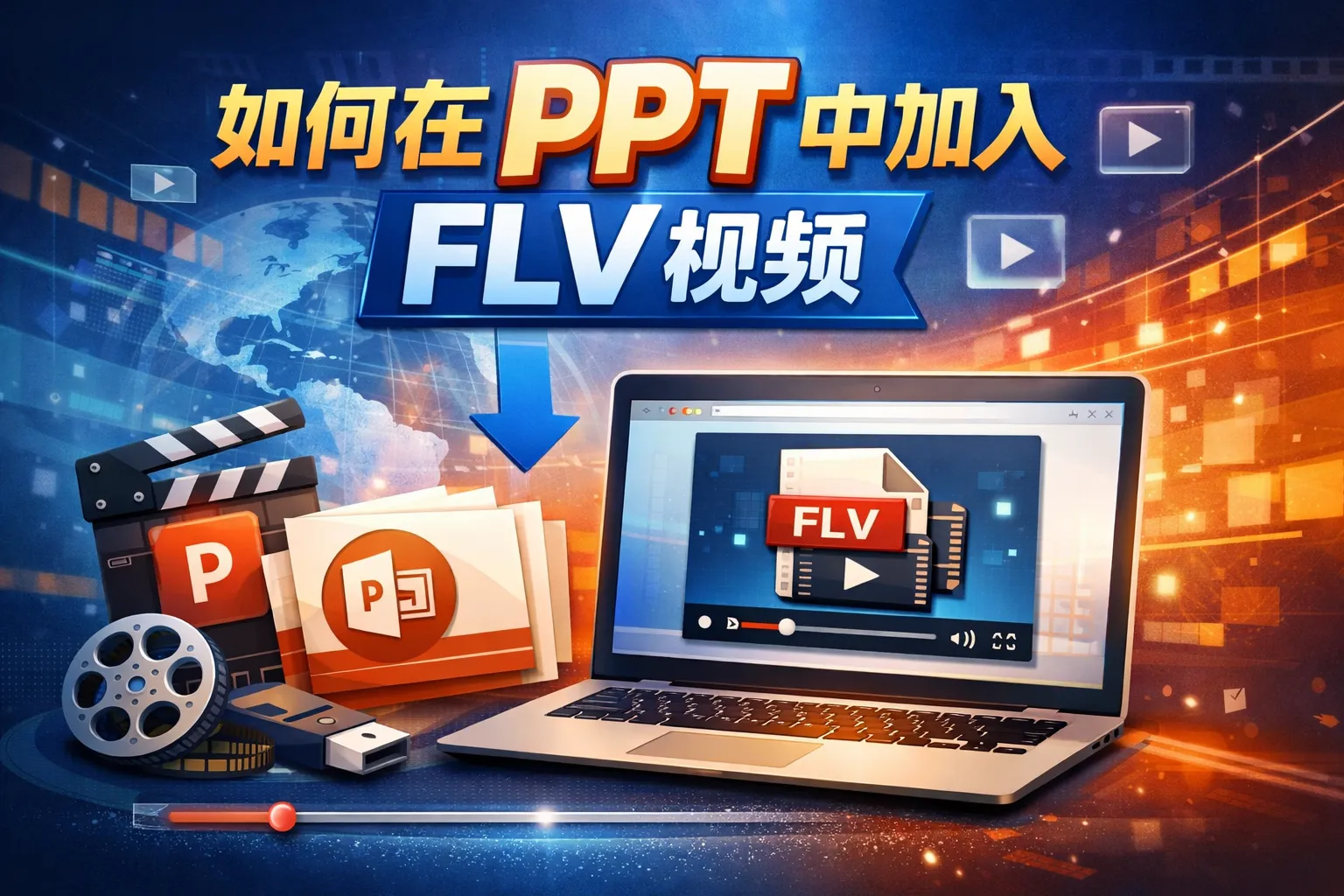 如何在ppt中加入flv视频