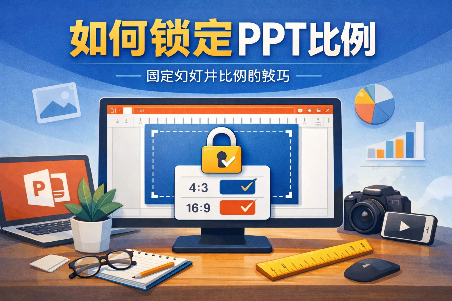 如何锁定ppt比例