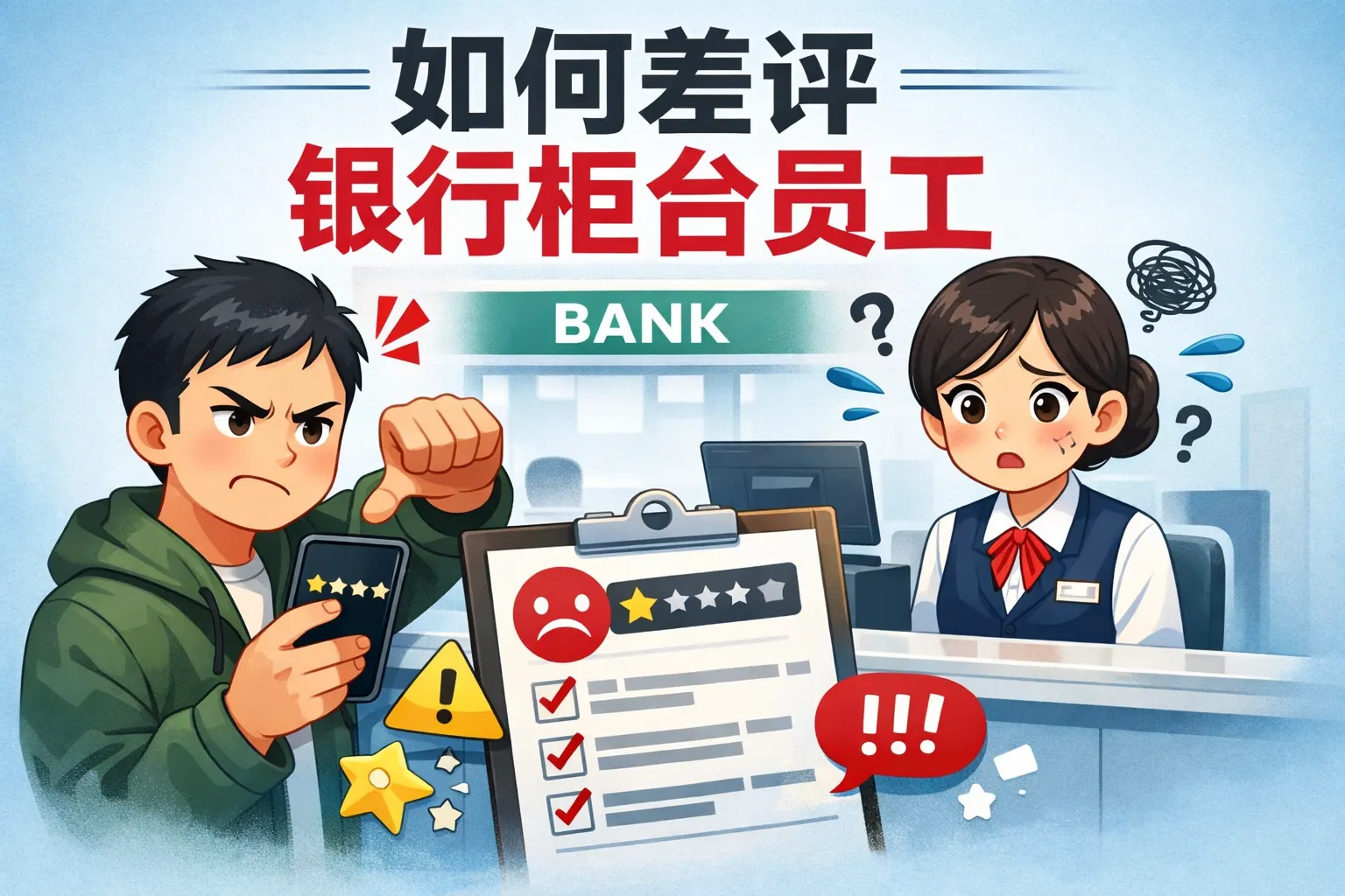 如何差评银行柜台员工