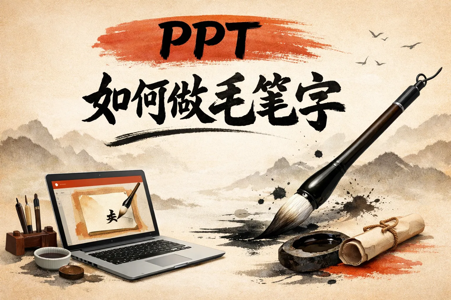 ppt如何做毛笔字