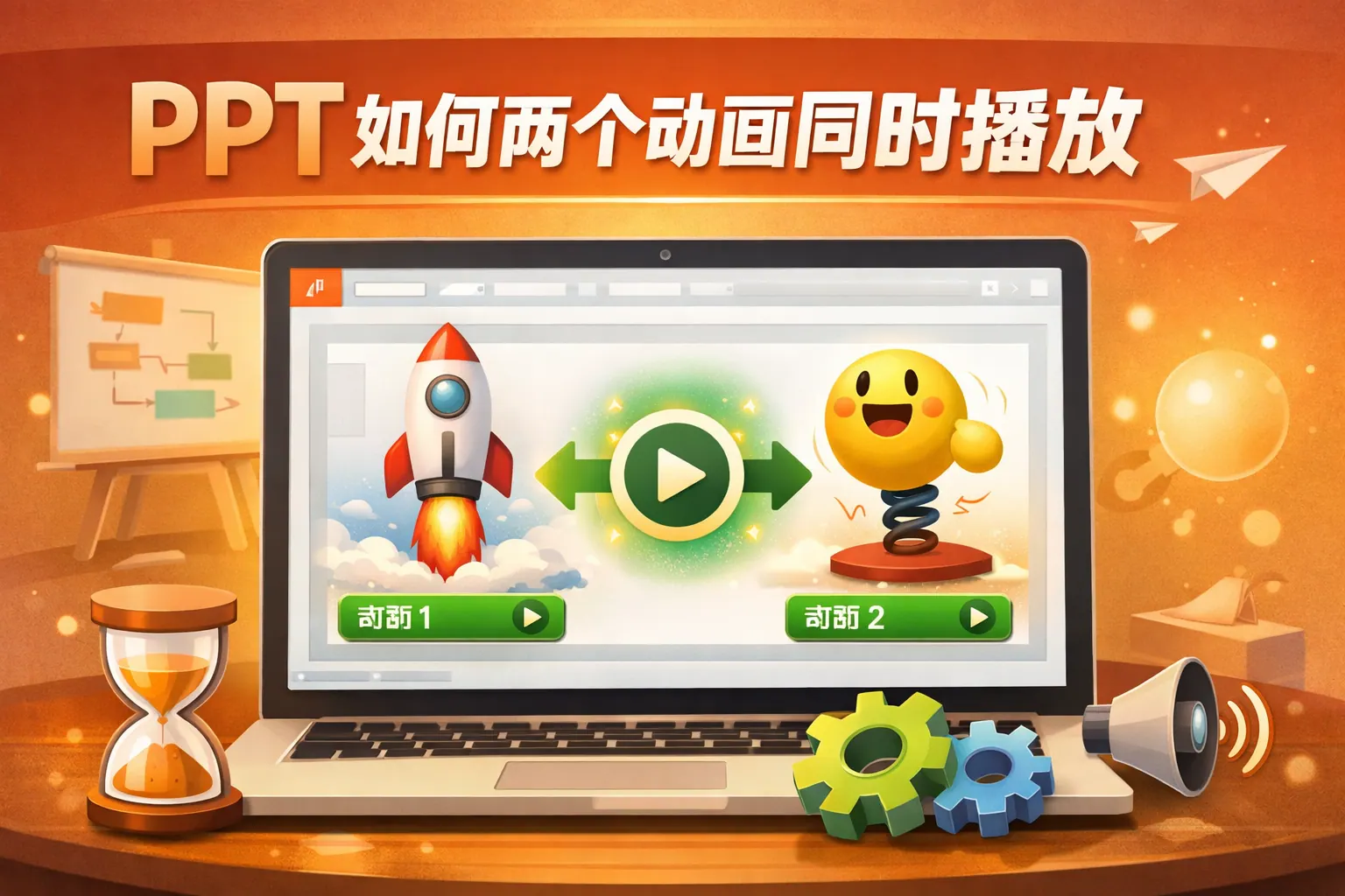 ppt如何两个动画同时播放