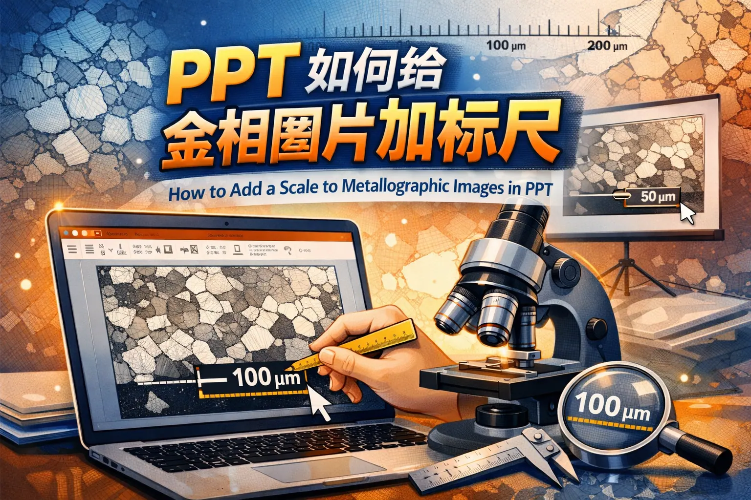 ppt如何给金相图片加标尺