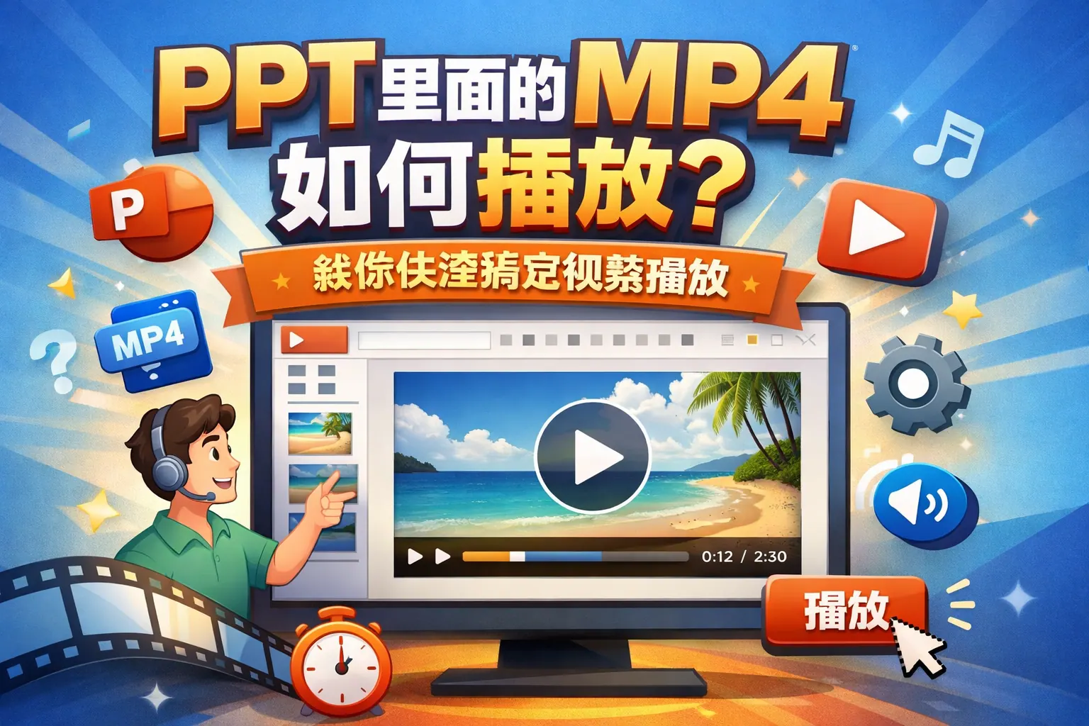 ppt里面的mp4如何播放