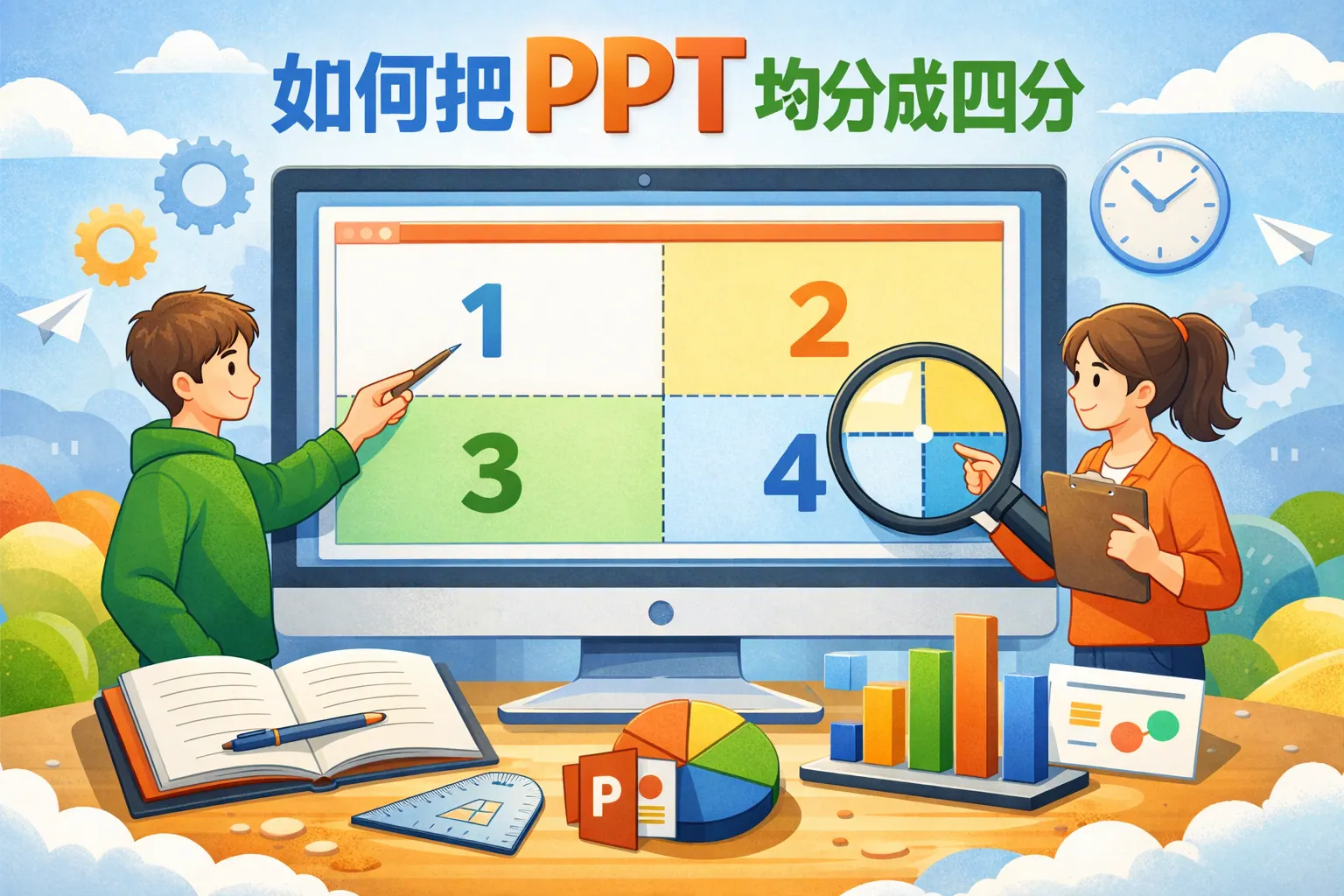 如何把ppt均分成四分