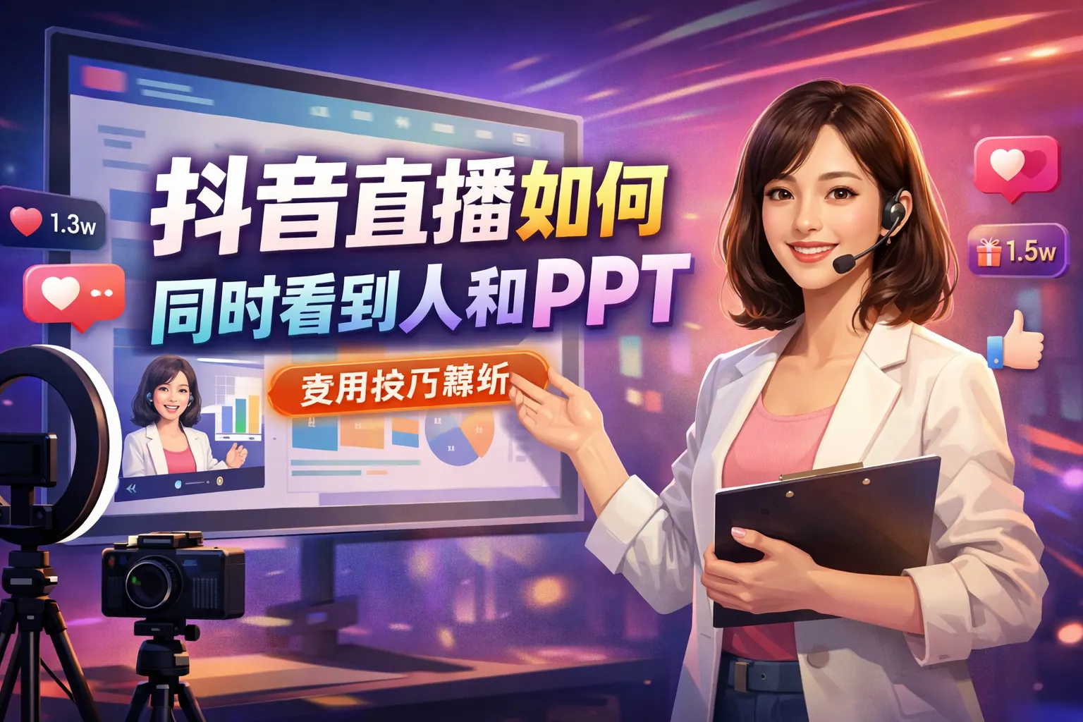 抖音直播如何同时看到人和ppt