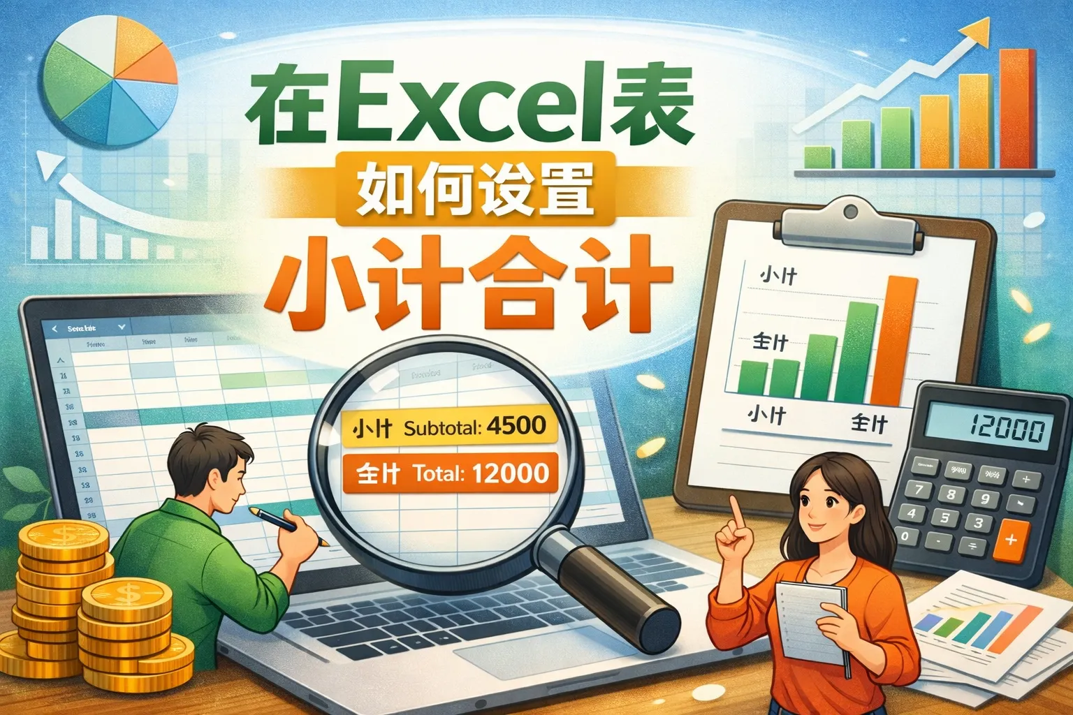 在excel表如何设置小计合计