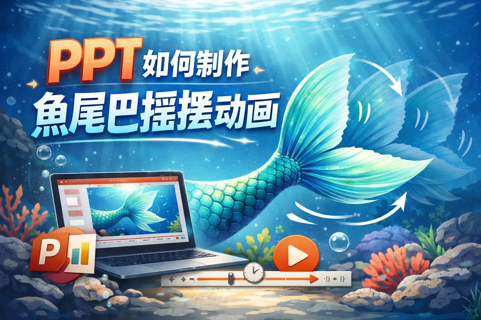 ppt如何制作鱼尾巴摇摆动画