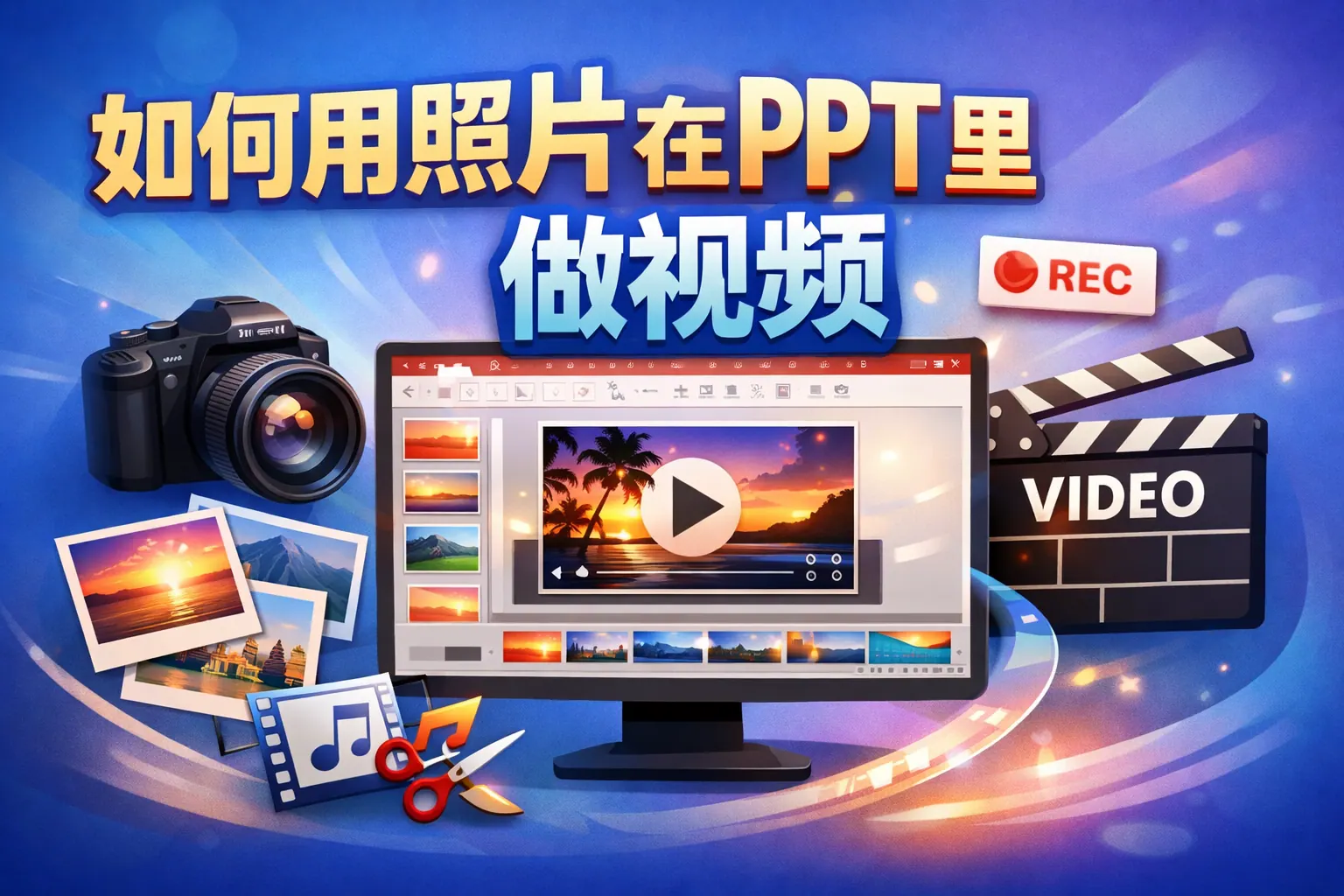 如何用照片在PPT李做视频