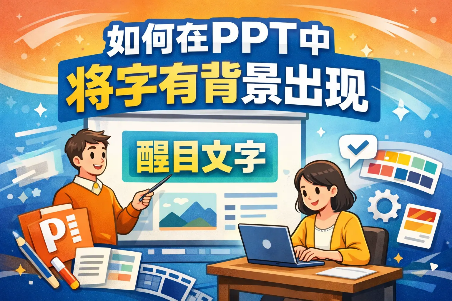 如何在PPT中将字有背景出现