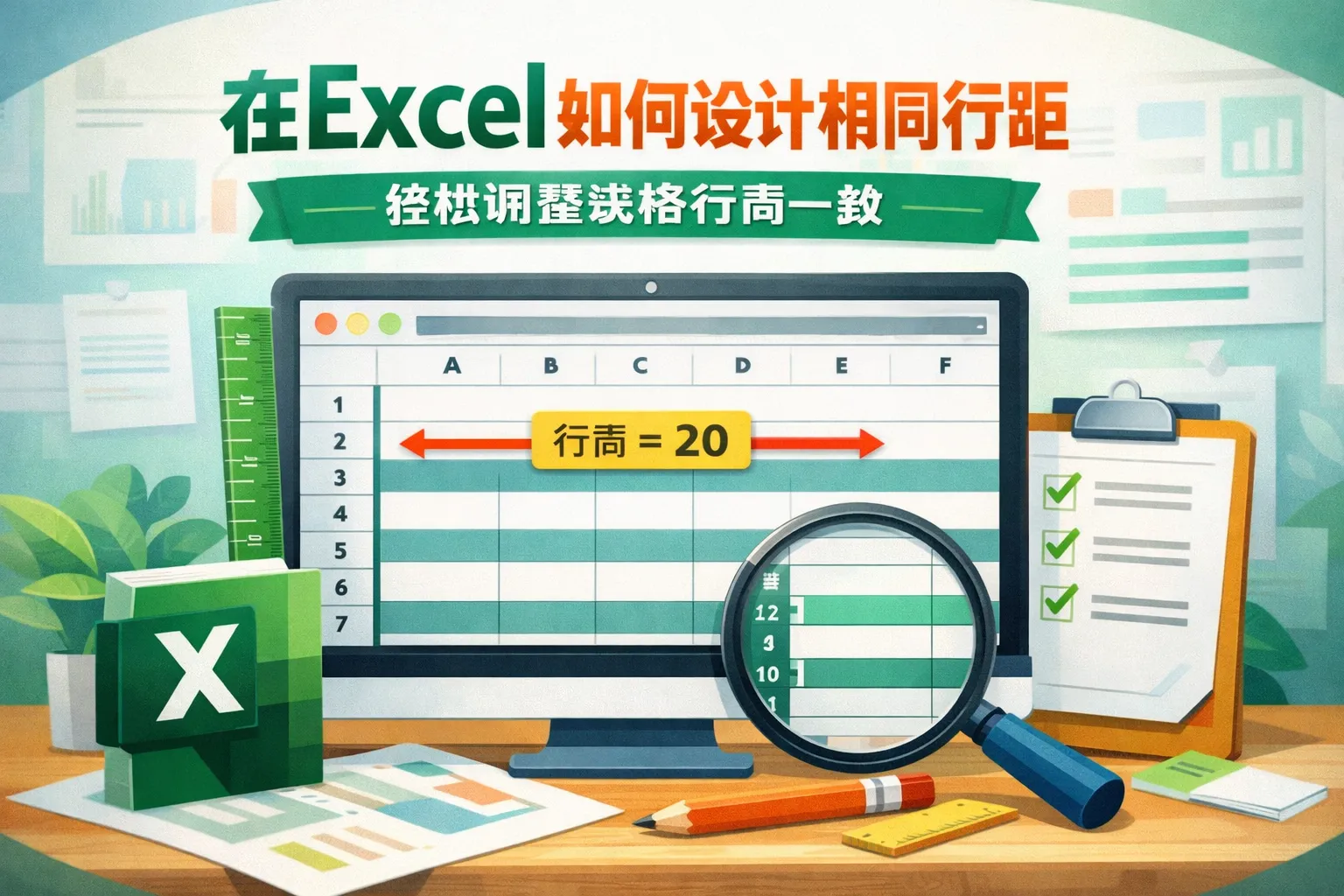 在excel如何设计相同行距