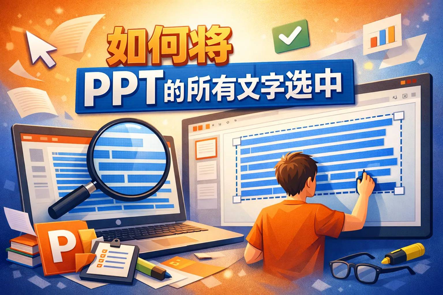 如何将ppt的所有文字选中