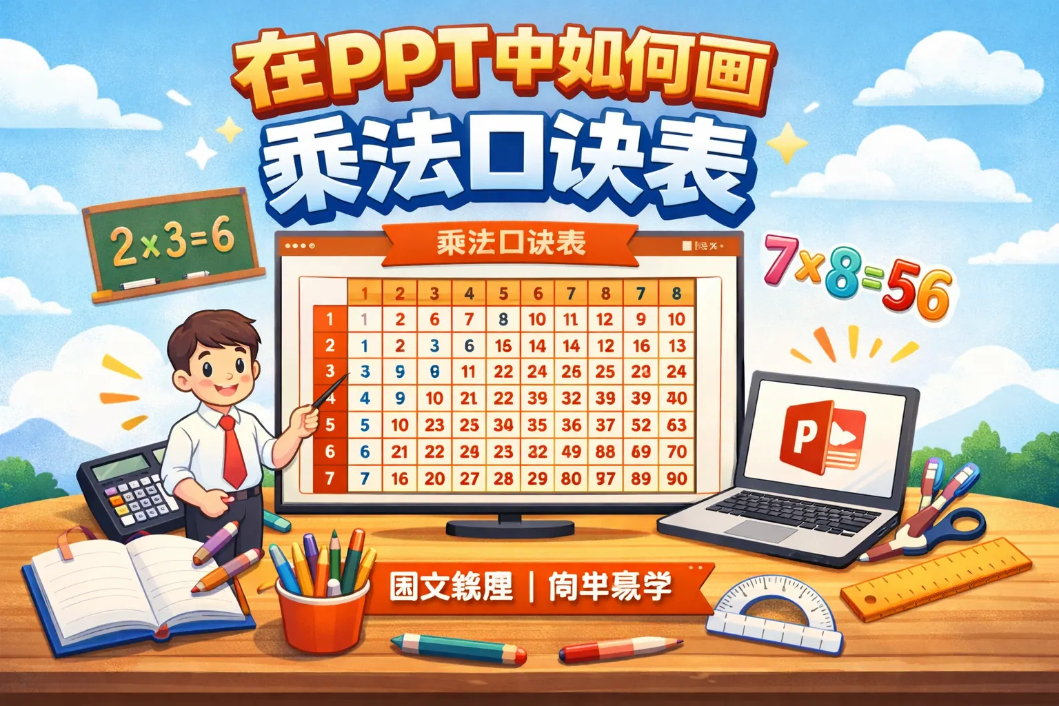 在ppt中如何画乘法口诀表