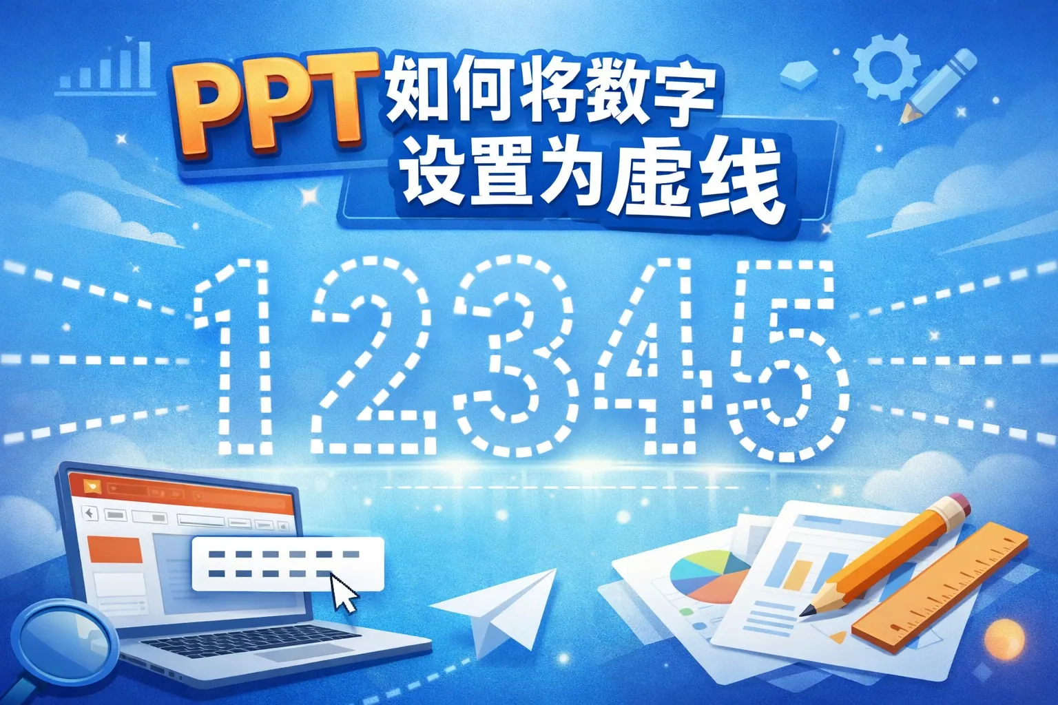 PPT如何将数字设置为虚线