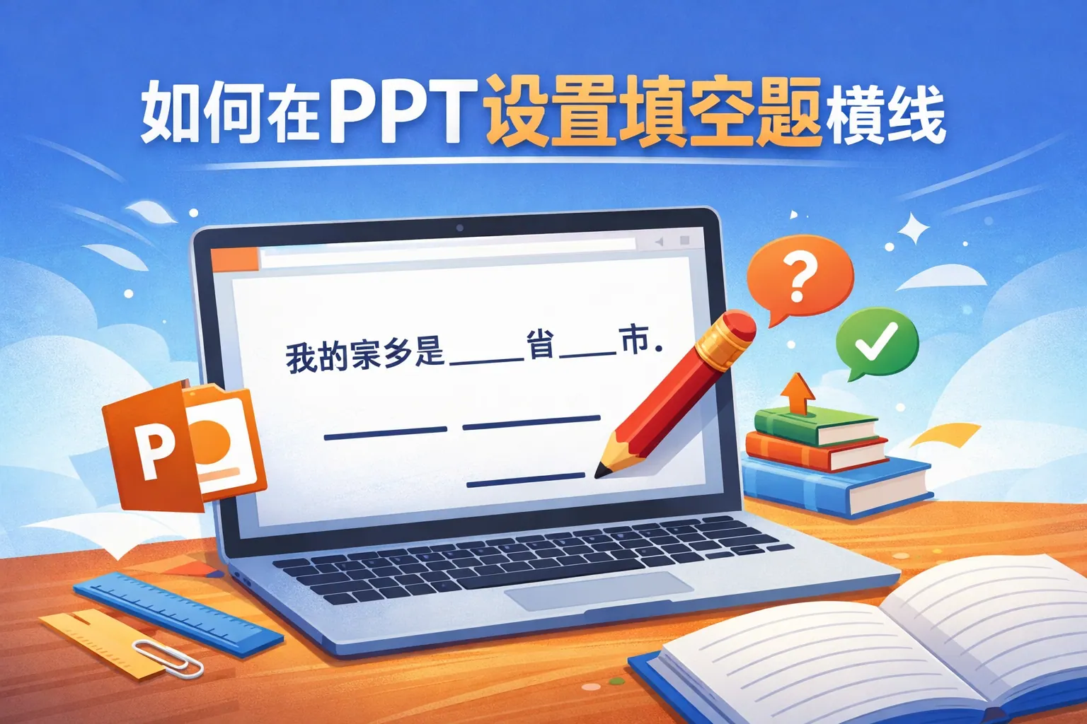 如何在ppt设置填空题横线