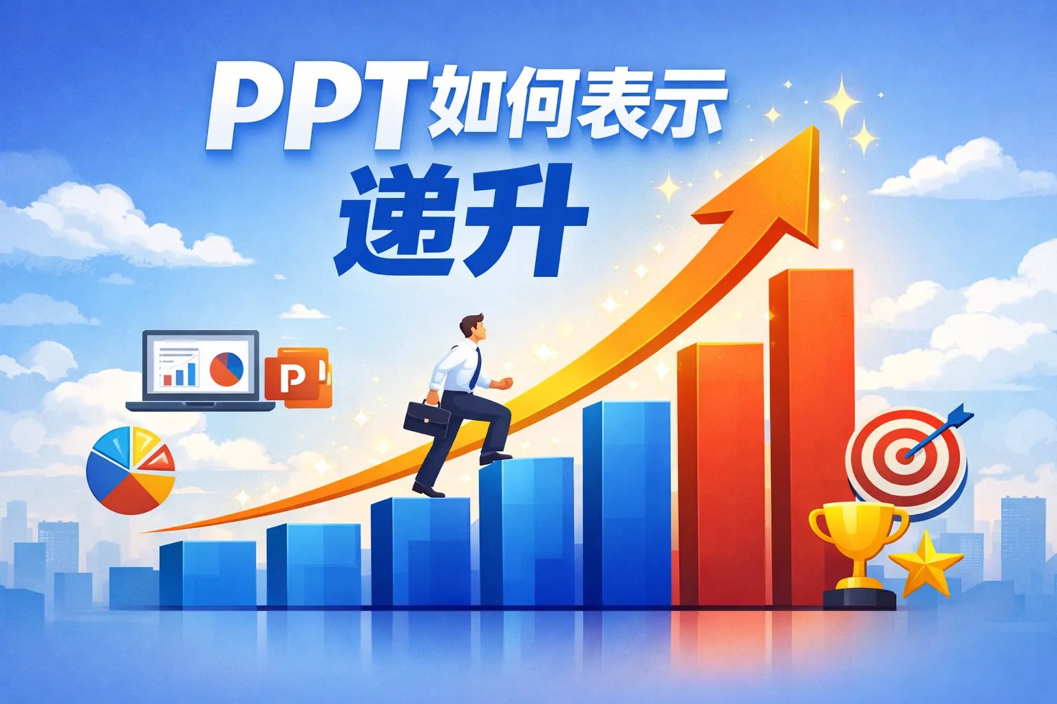 ppt如何表示递升