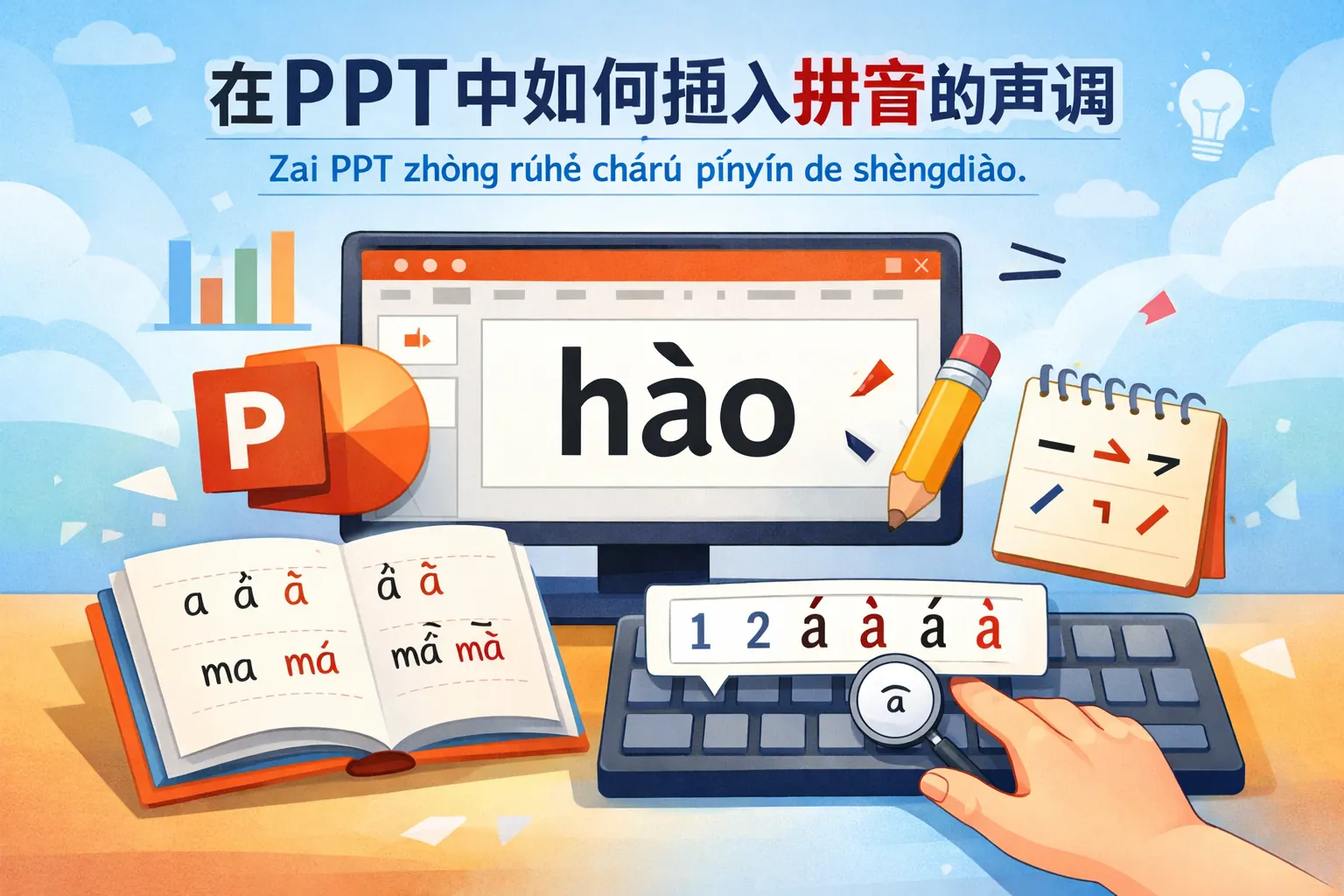 在ppt中如何插入拼音的声调