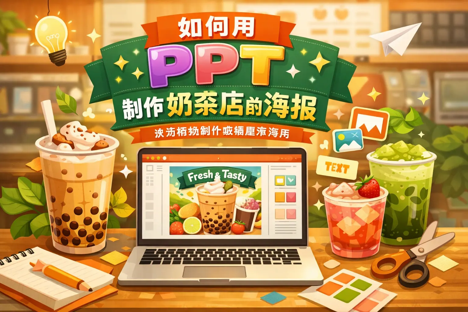 如何用ppt制作奶茶店的海报