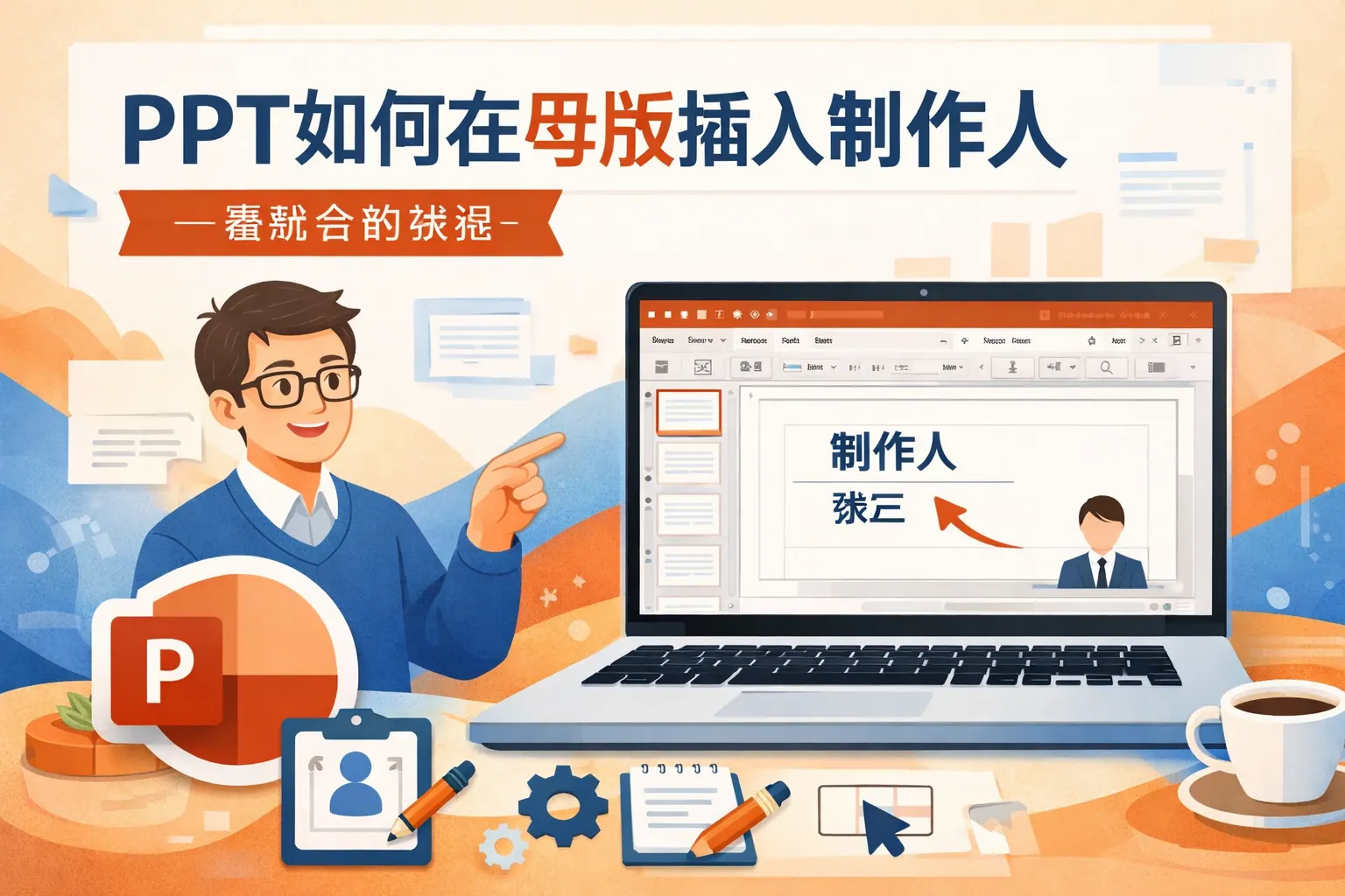 ppt如何在母版插入制作人