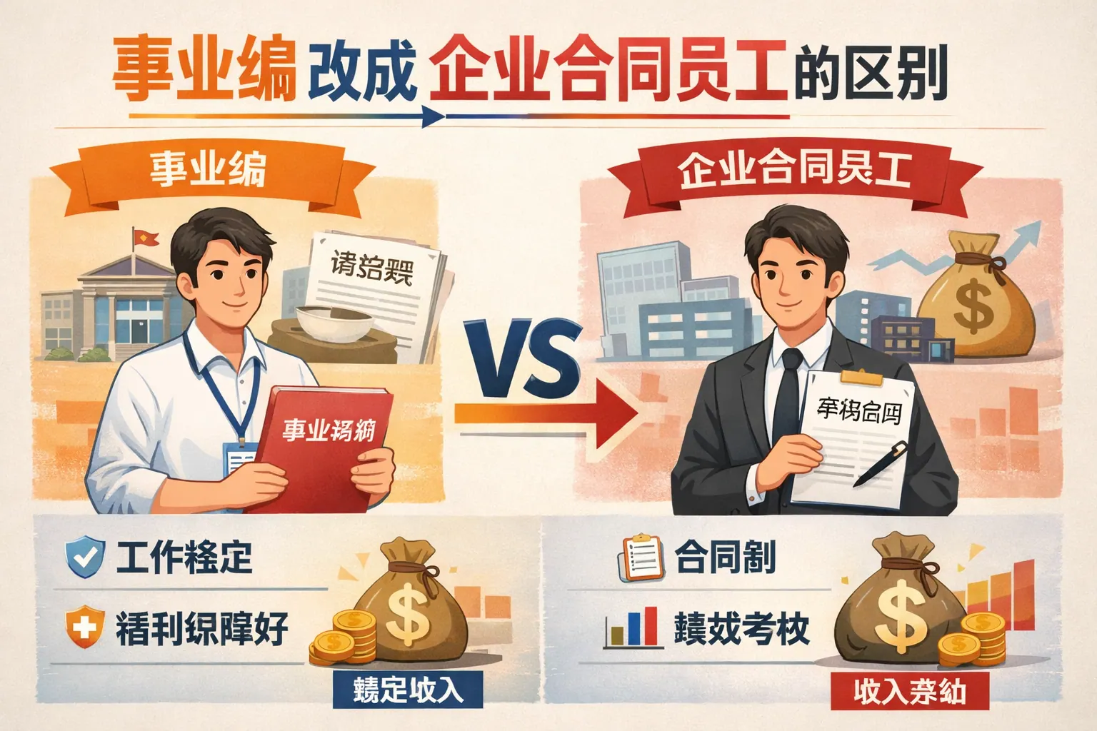 事业编改成企业合同员工的区别