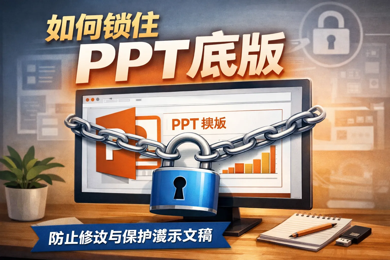 如何锁住ppt底版