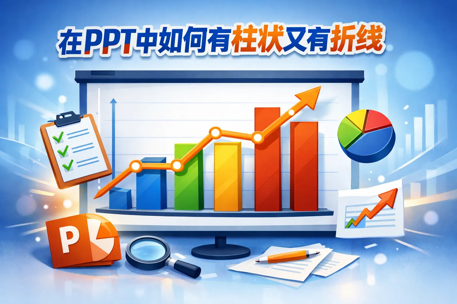 在PPT中如何有柱状又有折现