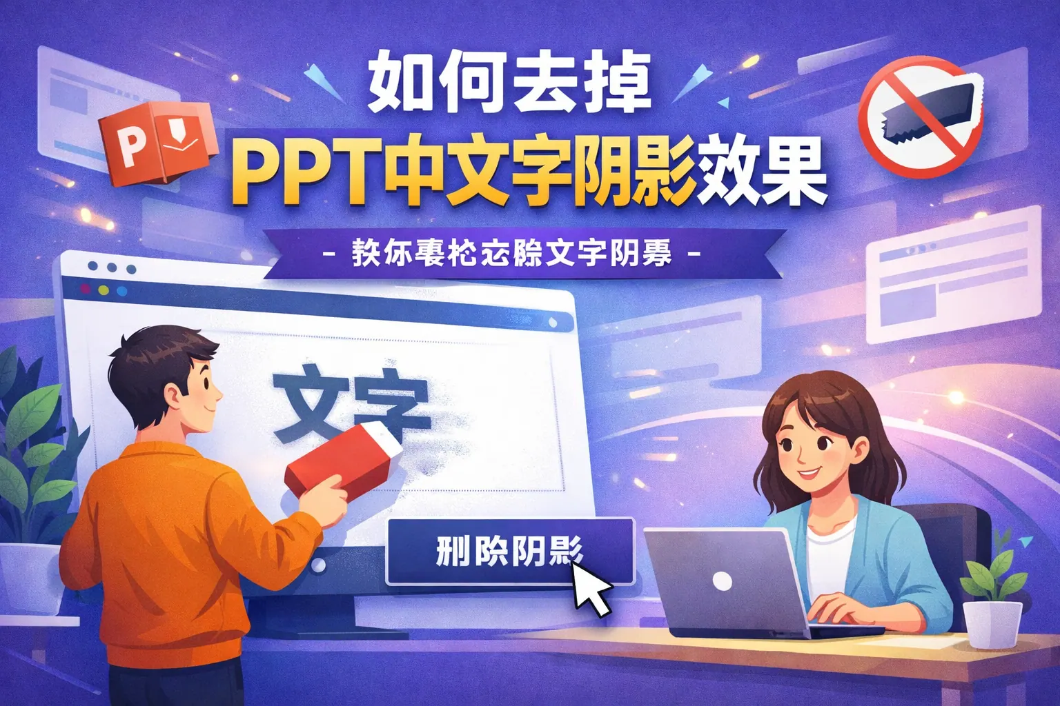 如何去掉ppt中文字阴影效果