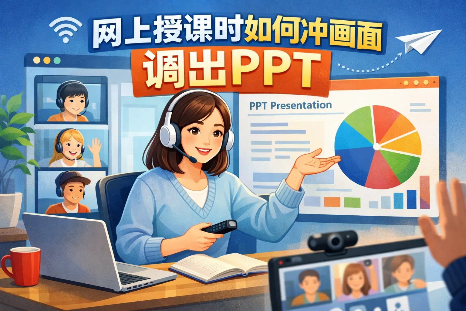 网上授课时如何冲画面调出ppt