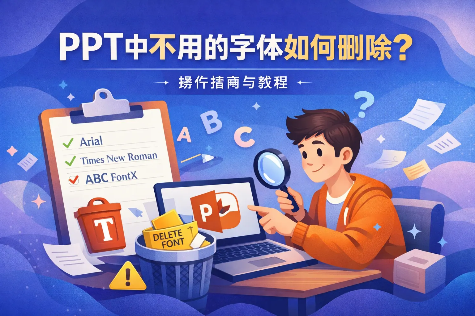 ppt中不用的字体如何删除啊