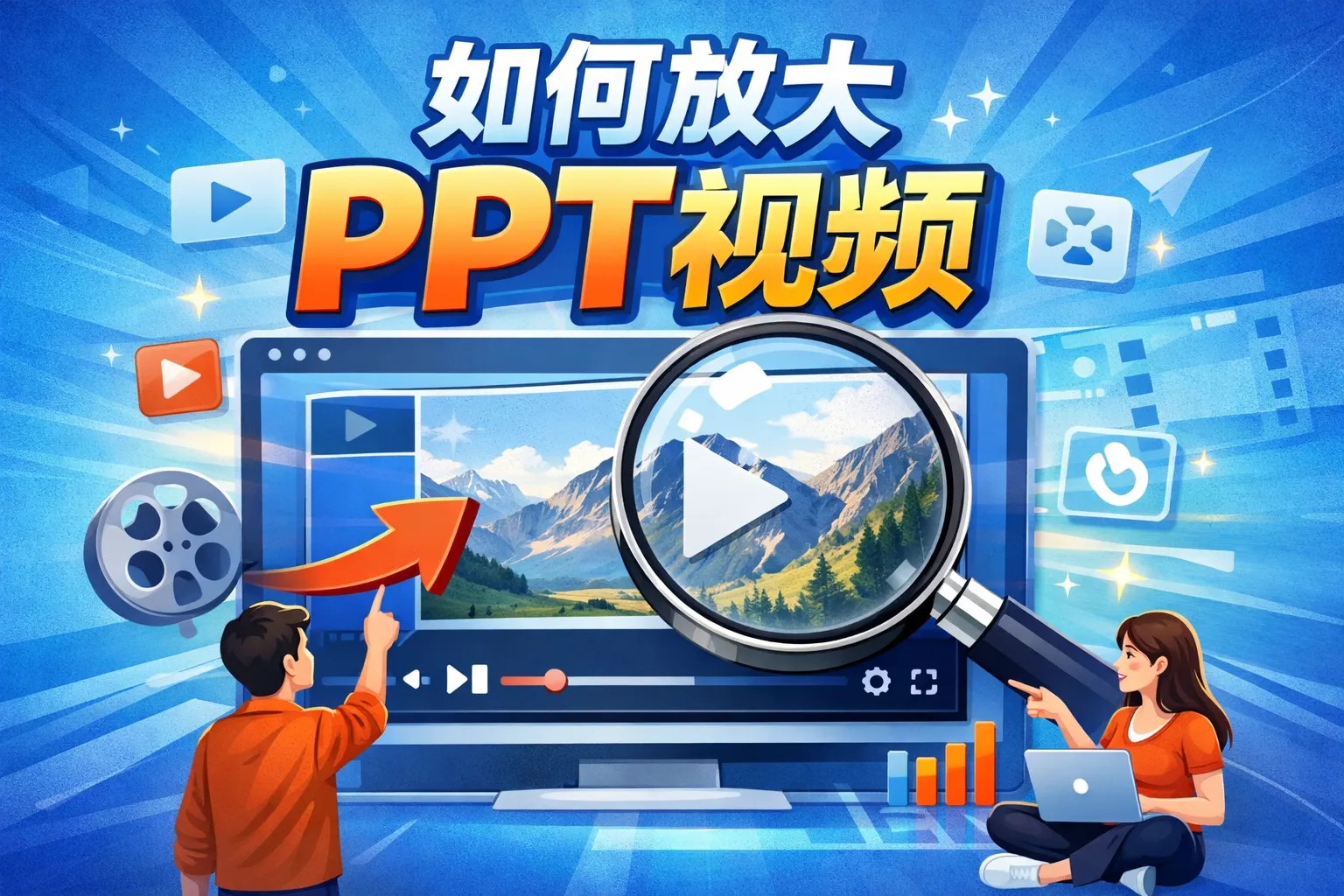 如何放大ppt视频