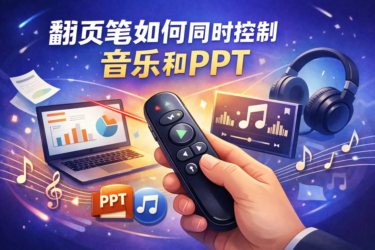 翻页笔如何同时控制音乐和ppt