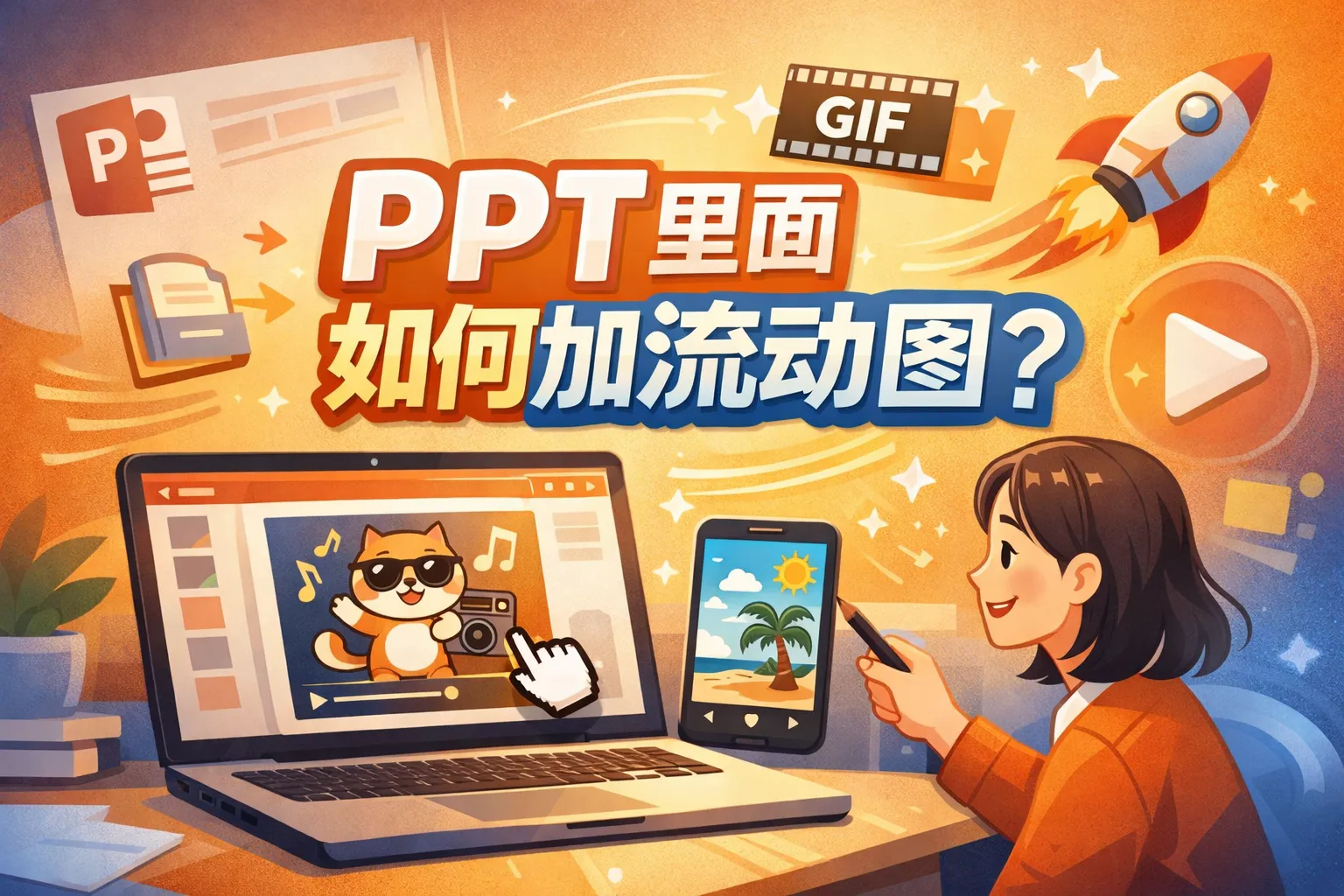 ppt里面如何加流动图