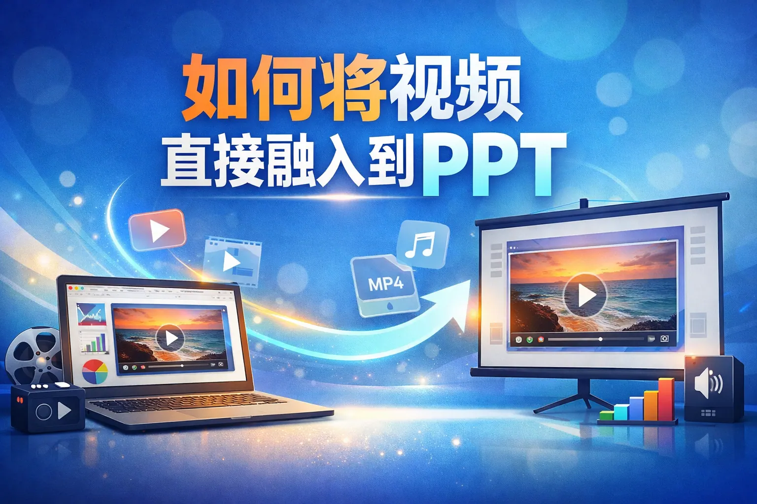 如何将视频直接融入到ppt