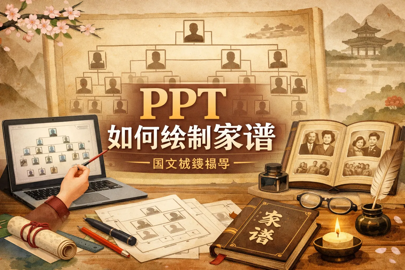 ppt如何绘制家谱