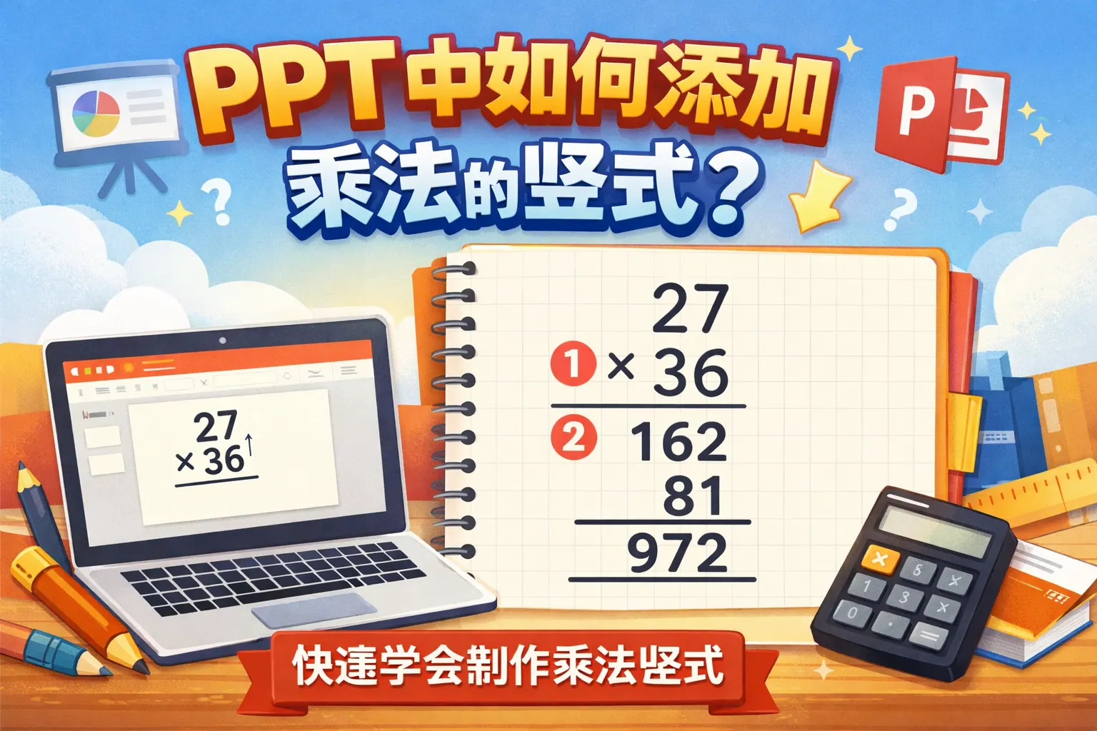 ppt中如何添加乘法的竖式