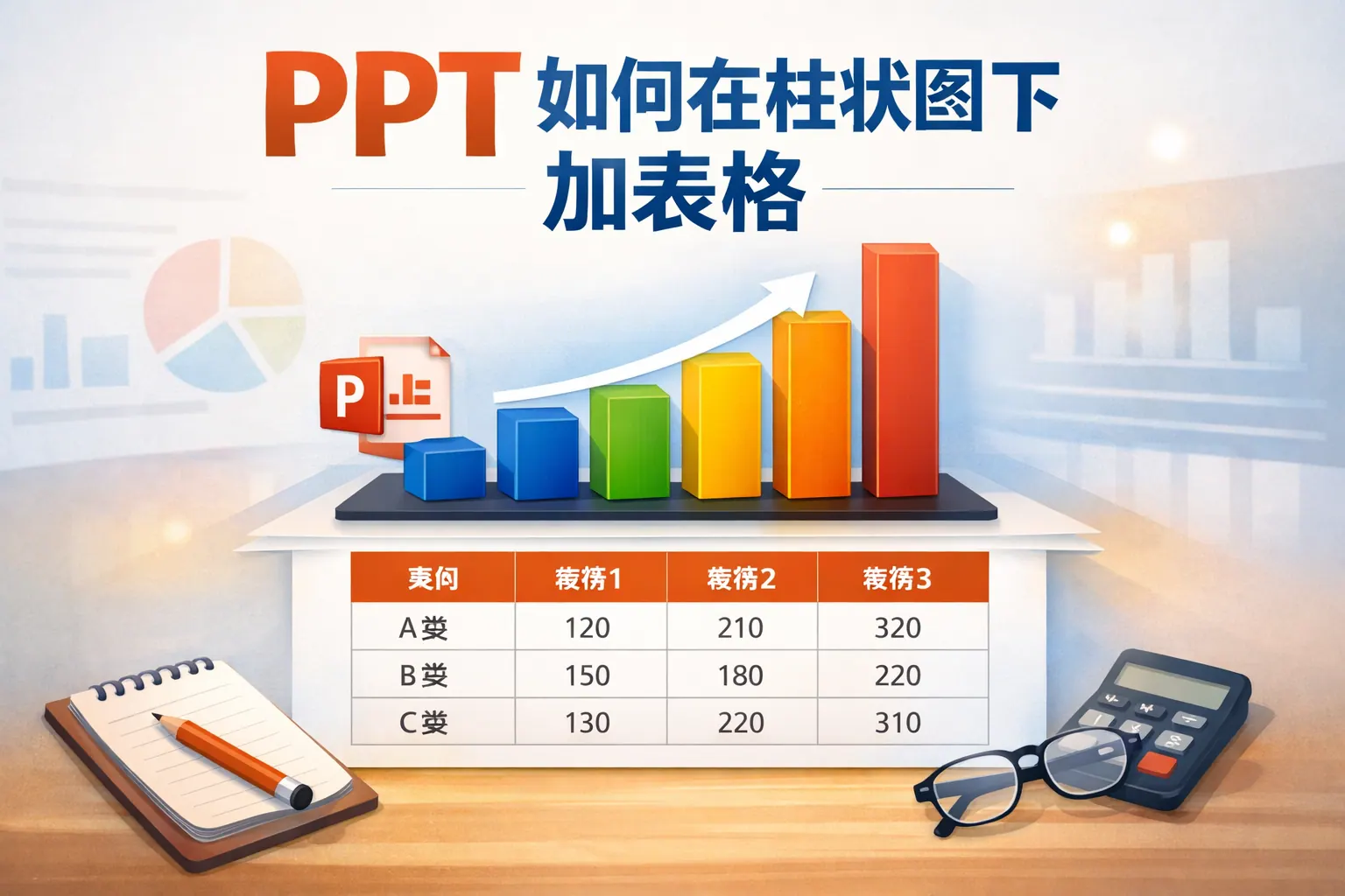 PPT如何在柱状图下加表格