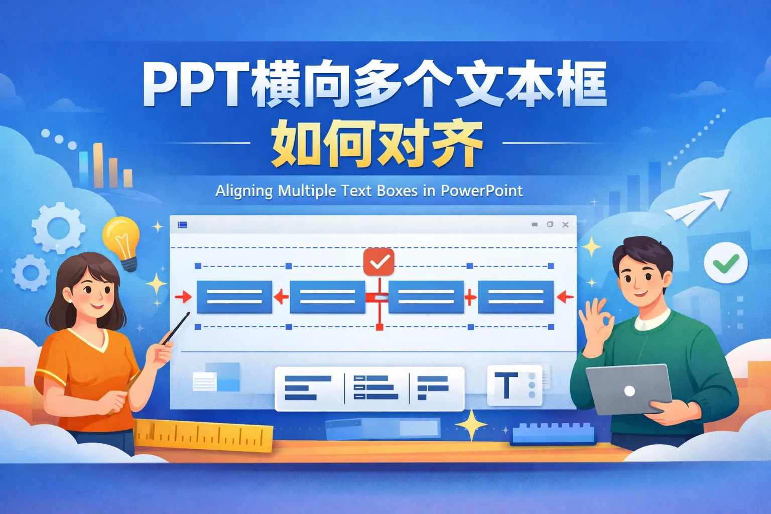 ppt横向多个文本框如何对齐