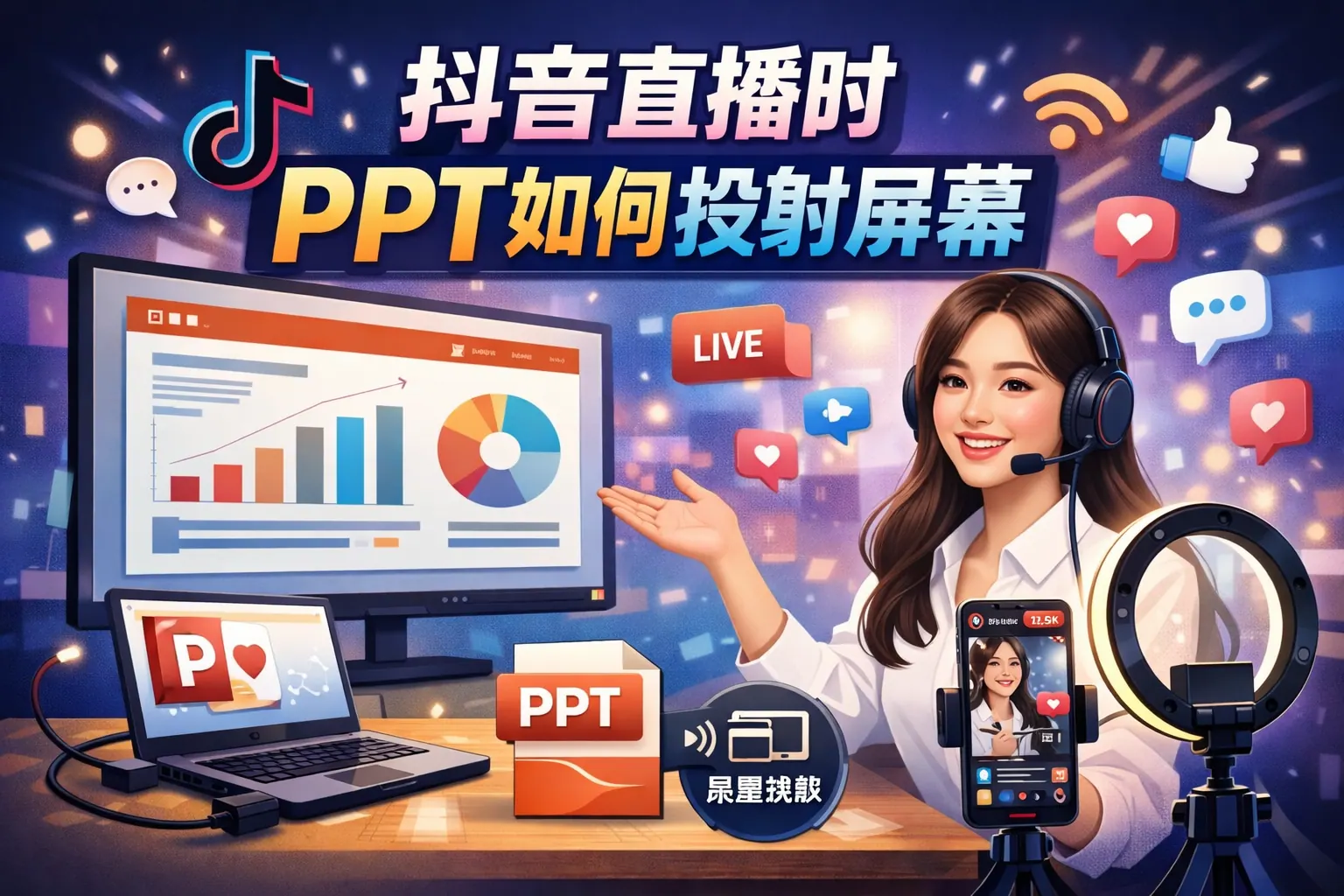 抖音直播时PPT如何投射屏幕