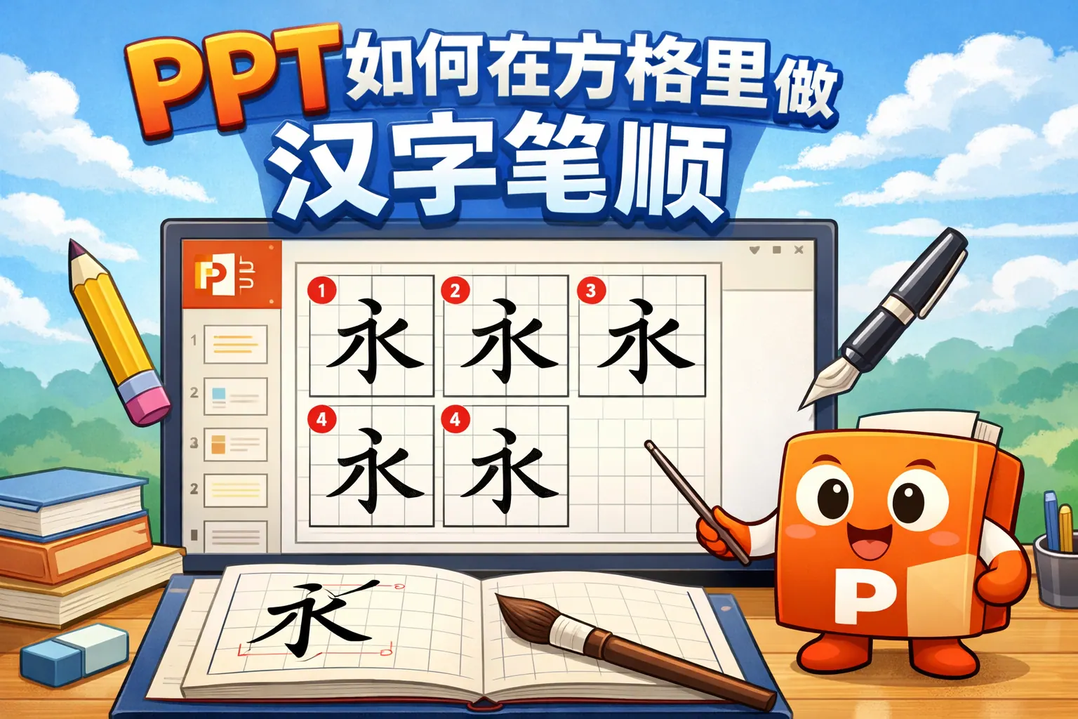 ppt如何在方格里做汉字笔顺