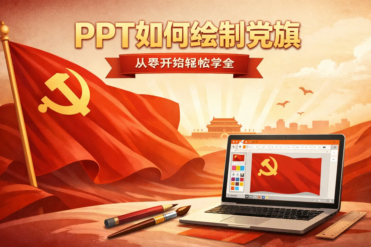 ppt如何绘制党旗