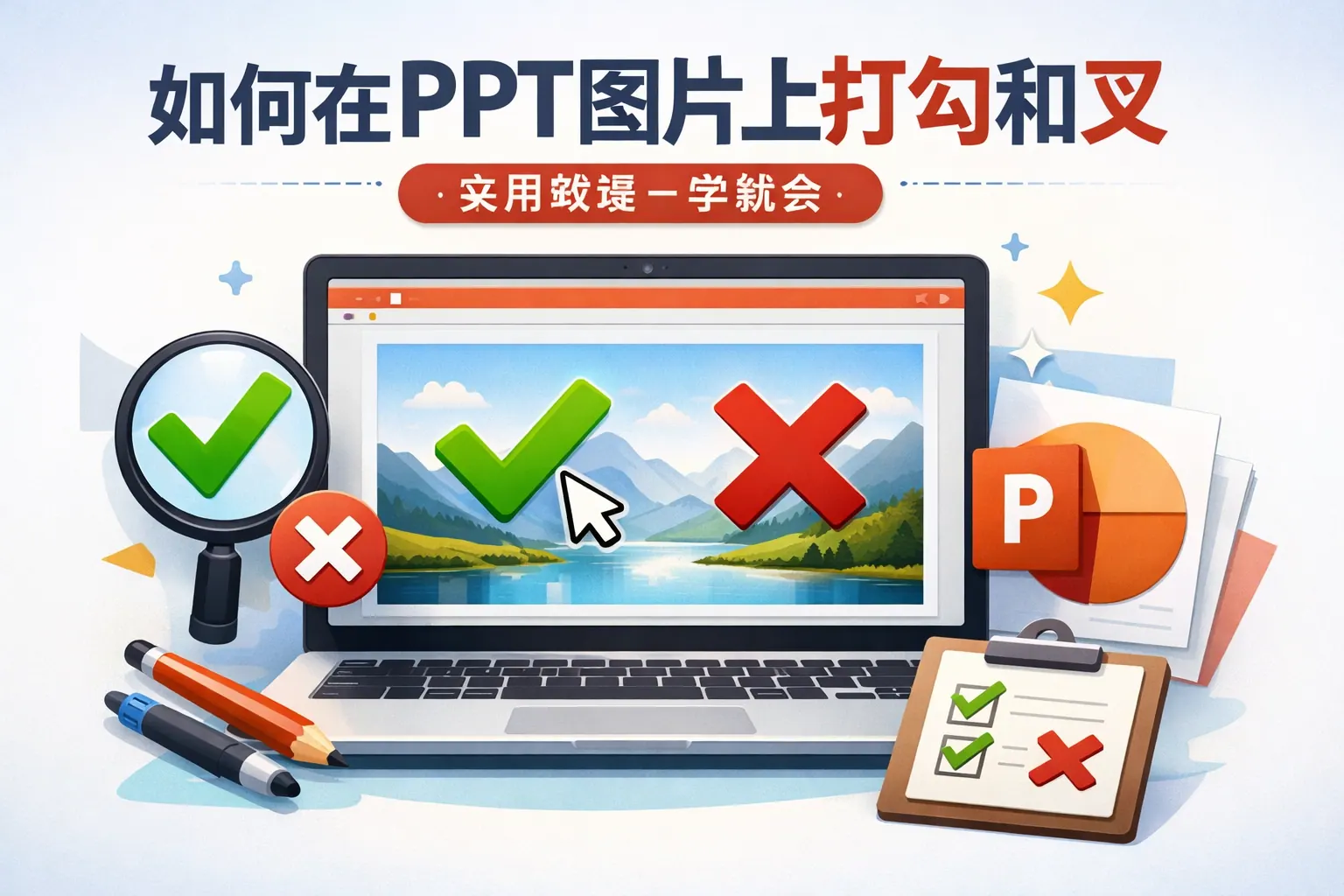 如何在ppt图片上打勾和叉