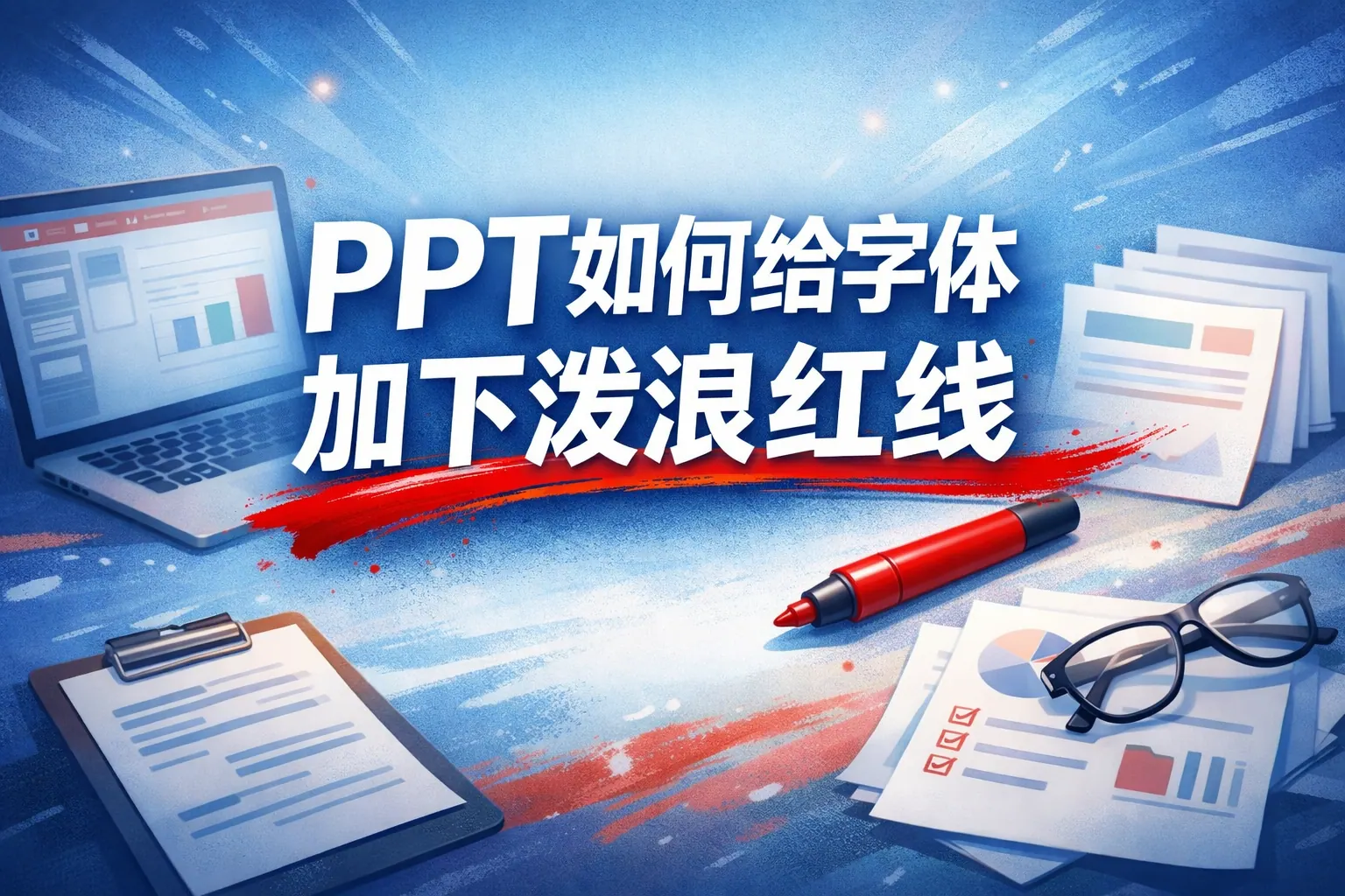 ppt如何给字体加下泼浪红线