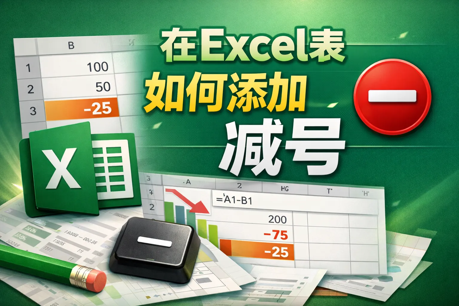 在excel表如何添加减号