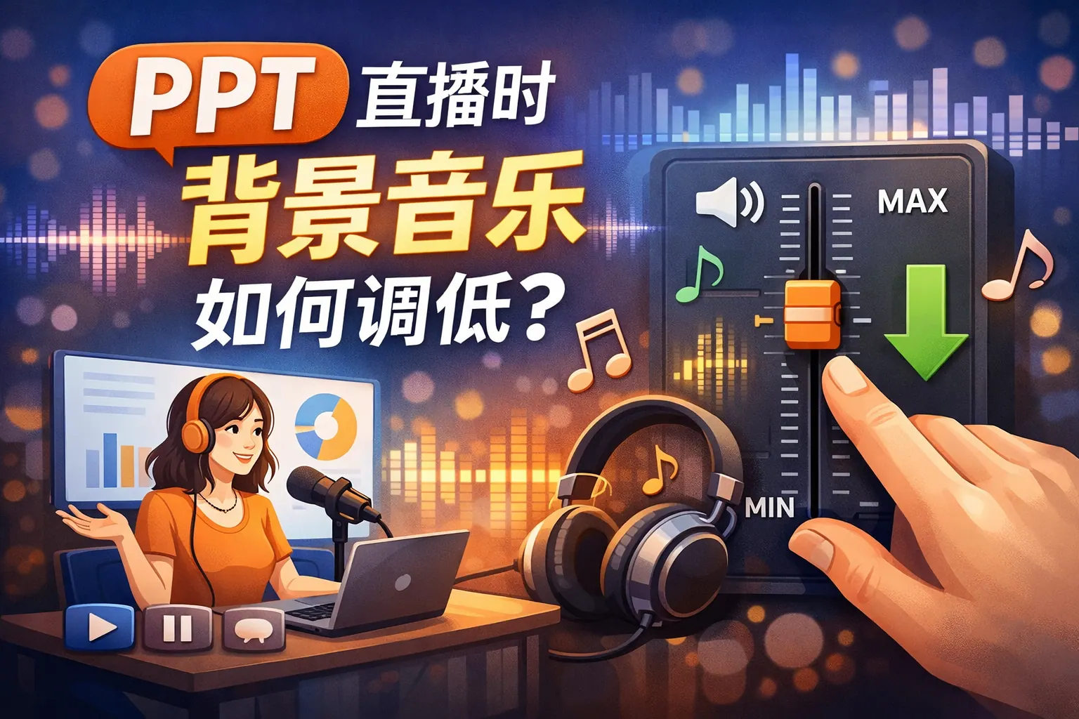 ppt直播时背景音乐如何调低