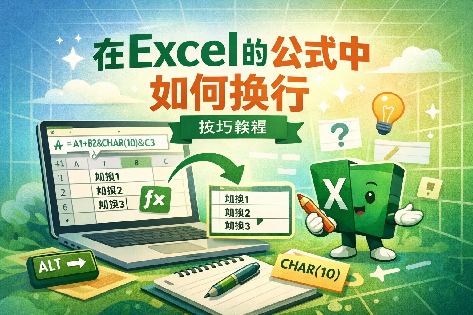 在excel的公式中如何换行