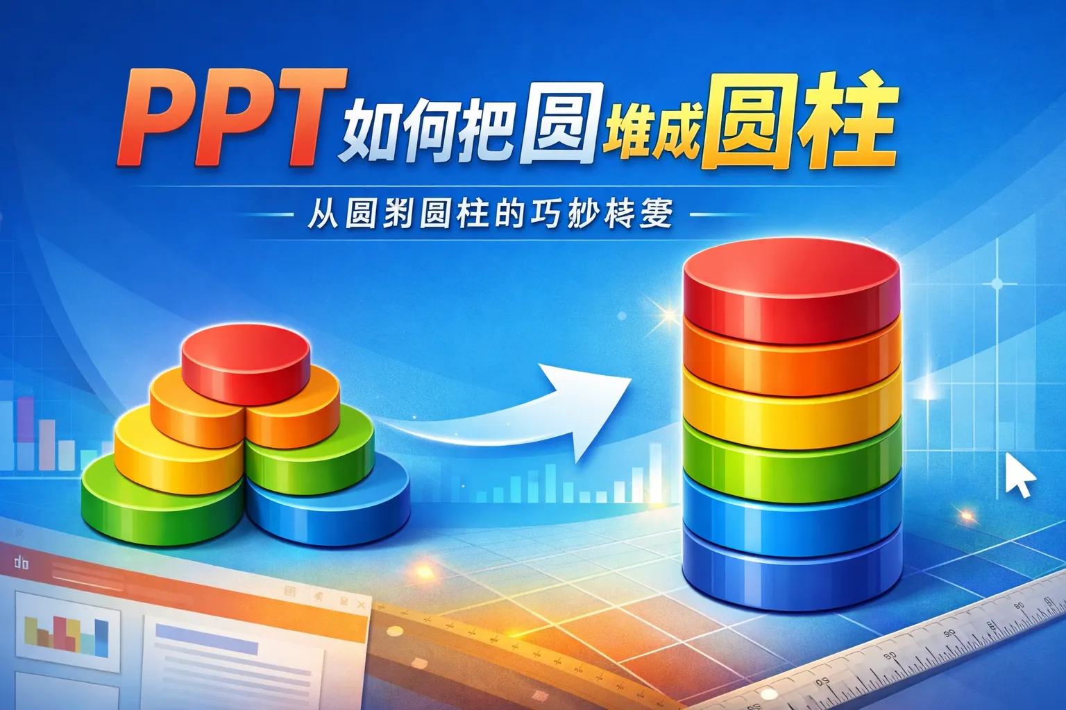 PPT如何把圆堆成圆柱